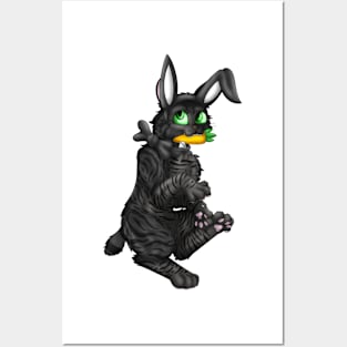 Bobtail BunnyCat: Black Tabby (Black) Posters and Art